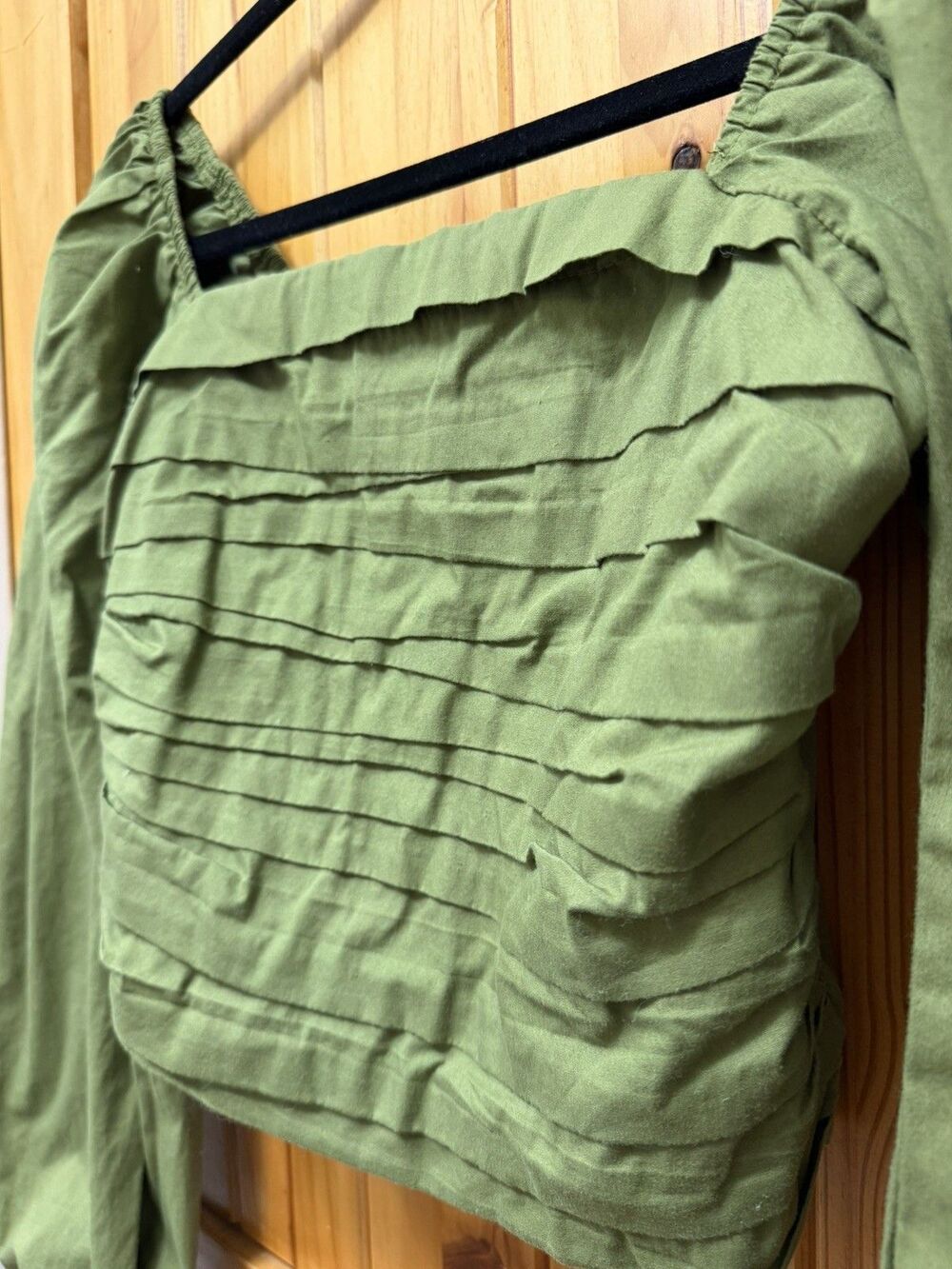 Abercrombie & Fitch Green Puff Sleeve Ruched Blouse Y2K Smocked Milkmaid Top S - Picture 4 of 7